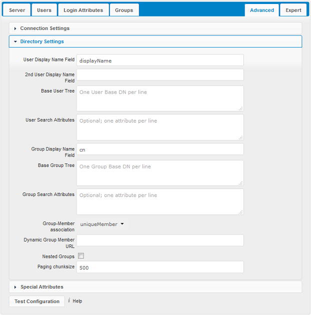 Directory settings.
